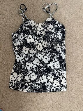 Black and White Floral Strappy Swim Top